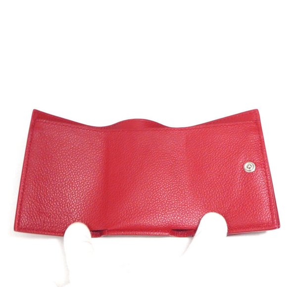 Auth SAINT LAURENT Trifold Wallet Red Leather - - Picture 1 of 16